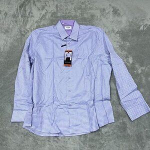 Duchamp London Mens Slim Fit 18.5 XXL Purple Checkered Dress Shirt 6796